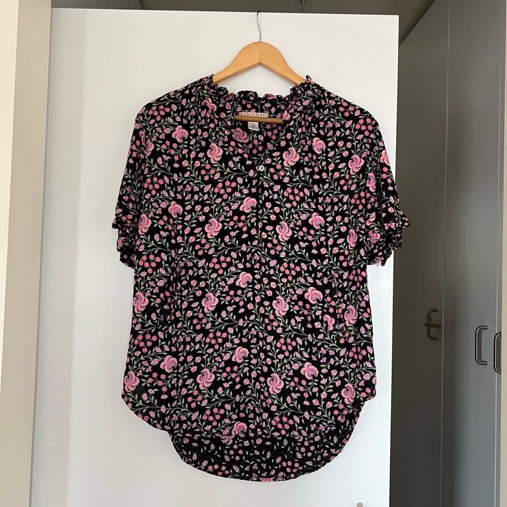 Banjanan Black and Pink Floral Blouse